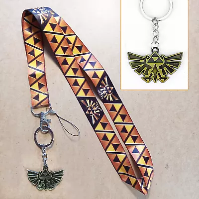 Zelda Lanyard + Keychain Metal Hyrule Family Crest ▲ ID Badge Holder ▲ Triforce • $5.25