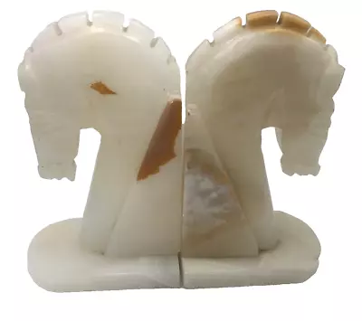 Trojan Horse Head Bookends Carved Onyx Rock Marble Stone Book Ends Vintage  • $17.99