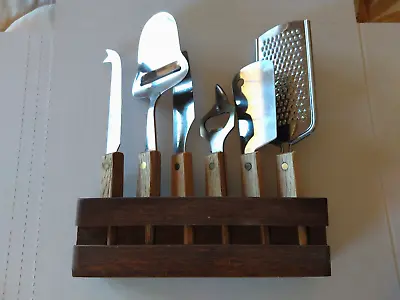 Vintage Old Homestead  Kitchen Utensil  Set Stainless 6 Pcs W/ Stand. Very Good • $12.99