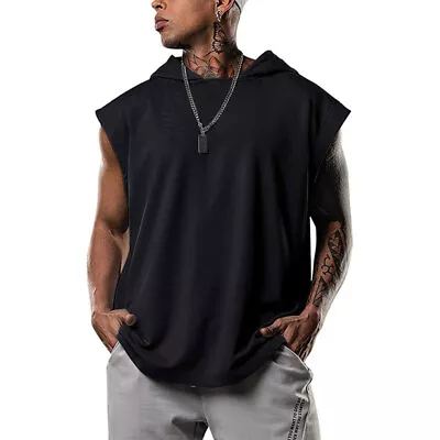 Mens Workout Hoodie Sleeveless Vest Muscle Tank Tops Gym Fitness Short Sleeve Ṅ • $16.78