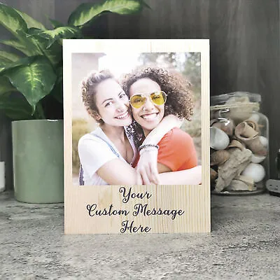 Photo Frame Wood Block Personalised Any Message Birthday Gifts For Her Keepsake • £12.99