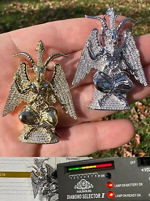 MOISSANITE Baphomet Pendant Iced Devil Goat Satan Pentagram Necklace 925 Silver • $200.65