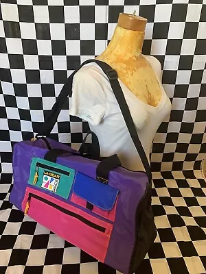 $64.99 • Buy Vintage L.A. Gear WRIST BAND 90s Neon Pink Teal Purple Pop Duffel Gym Tote BAG