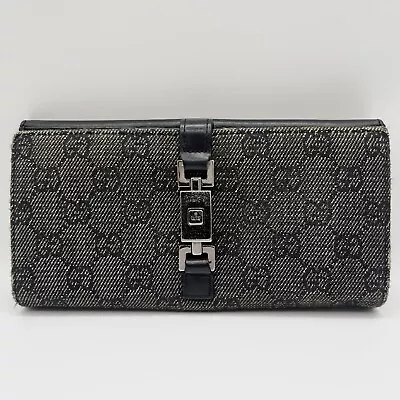 Gucci Jackie Monogram Leather Canvas Grey Vintage Wallet From Japan Authentic • $85