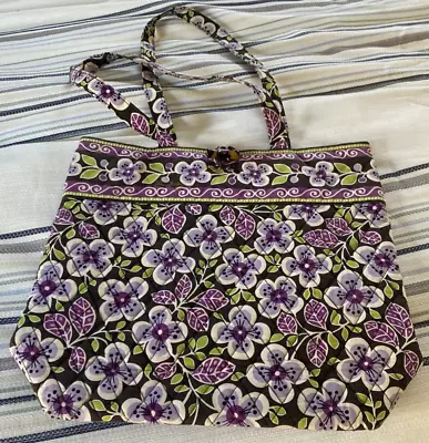 Vera Bradley Plum Petals (retired) Cotton Tote 12 X 14” 3 Inside Pockets • $19.99