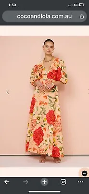 Nicola Bolero Maxi Gathered Neckline Dress In Raspberry Punch Floral • $200