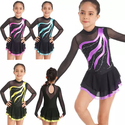 Kids Girls Figure Skating Ice Skating Dress Dancewear Gymnastics Leotard Costume • £21.32