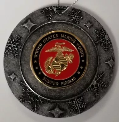 USMC US Marine Corps 3  Antique Silver Round Holiday Ornament W 1.5  Emblem • $19.99