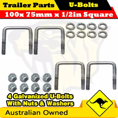 4 X U-Bolts 100mm X 75mm Square With Nuts Galvanized Trailer Box Boat Caravan • $26.25