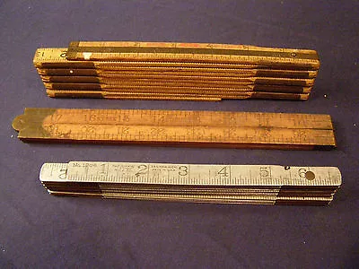 3 Vintage Folding Rulers Lufkin 1206 Aluminum & 46x Red End Wood Stanley 66 1/2 • $40