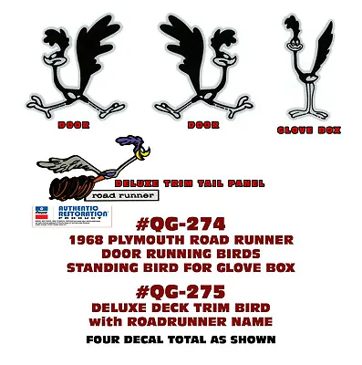 $43 • Buy Qg-274 & Qg-275 1968 Plymouth Road Runner - Bird Set - Doors Tail Glove Box