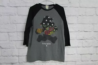 Super Mario Brothers Mens T-Shirt - Mario Silhouette Floral Filled Image 3/4 • $8