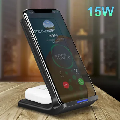 UK 2in1  Fast Wireless Charger Dock Stand For Samsung S24 AirPod IPhone 15 Pro • £9.99