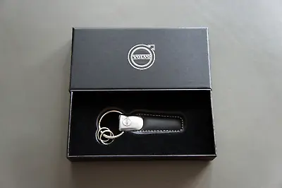 NIB Genuine Volvo Basic Leather Tag Stainless Steel Keychain Key Ring Dealership • $15