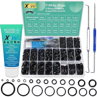 1140 Pcs 21 Size O-Ring Kit & Silicone Grease & Pick Hook 3-in-1 Rubber Oring As • $19.50