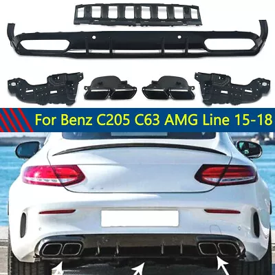 Rear Diffuser W/ Black Exhaust Tips C63 Style For Mercedes C205 Coupe 2015-2018 • $268.82