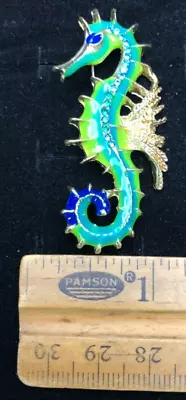 Vintage Sea Horse Brooch Pin Aqua Blue Crystal Glass Rhinestone • $14.99