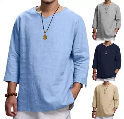 Men Long  Sleeve T Shirt V-neck Top Casual Shirt Pullover Sweatshirt Summer Tee • $19.16