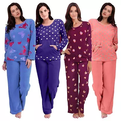 Womens Fleece Pyjama Set Soft Warm Crew Neck Top Pants Loungewear Nightwear 8-10 • £9.99