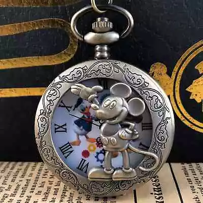   Disney Mickey Mouse Pocket Watch With Donald Duck With Black Gift Box • $22