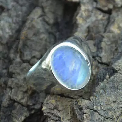 Natural Moonstone Mens Gift Ring Solid 925 Sterling Silver Handmade Boho Rings • £38.59