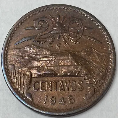 1946-Mo MEXICO 20 CENTAVOS TONED COIN • $41.65