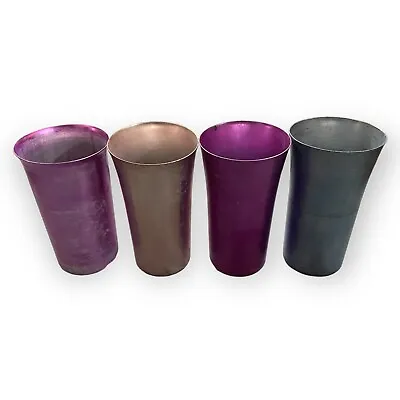 4 Vintage Retro Aluminum Tumblers Cups Glasses Bold Colors MCM Sunburst Etc • $15
