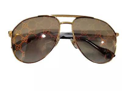 New Sunglasses Gucci Gg1220s 004 Xl Gold & Black/green W/ Gold Pattern Logo Lens • $229