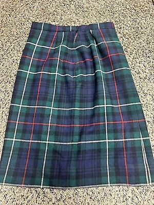 Wool Green Tartan Midi Skirt - Size 10 - Vintage Hudson's Plaid Check • $9.95