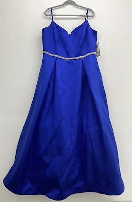 £94.05 • Buy Bee Darlin Satin Blue Spaghetti Strap Maxi Prom Dress With Pockets Size 19W New