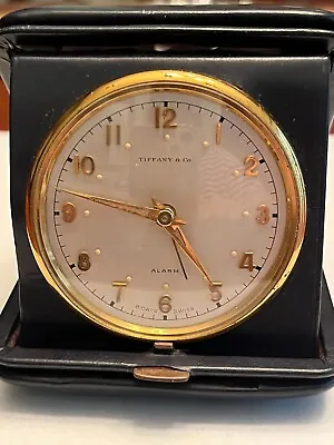 Vintage Tiffany Navy Leather Travel Alarm Clock: Concord Movement Needs Love • $199