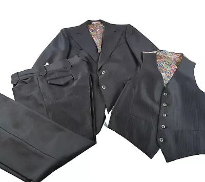 Vintage Prestige West 3 Piece Pinstripe Western Suit Blazer Vest Pants 40R 34x32 • $119.99