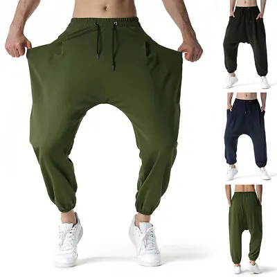 Mens Loose Drawstring Harem Pants Drop Crotch Hippie Trousers Pocket Sweatpants • $25.99