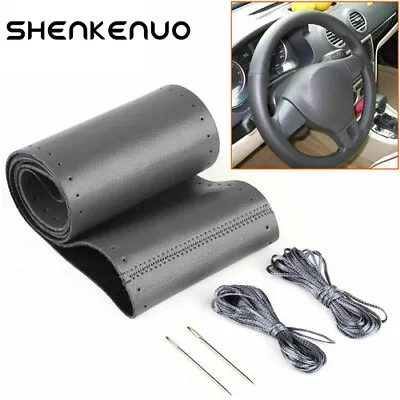 DIY Leather Car Steering Wheel Cover Needle Thread Anti-slip Black For Mazda • $17.09