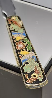 Vintage Cloisonne Black Letter Opener With Birds Flowers Vivid Colors • $19.64