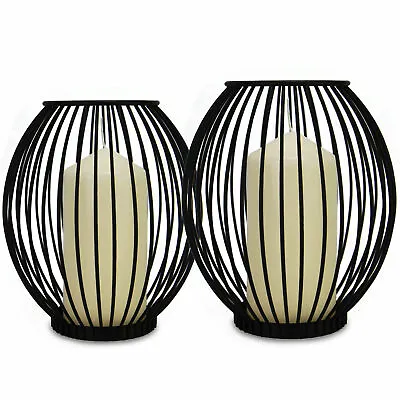 £11.99 • Buy Cage Candle Holders - Set Of 2 Black Small & Large Pillar Candle Lanterns | M&W