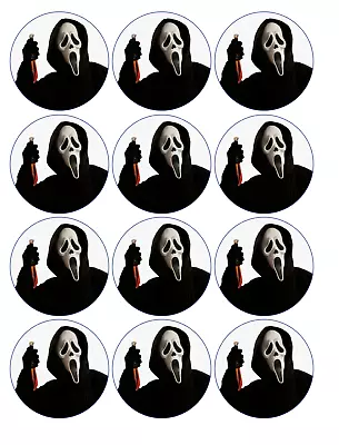 12 Ghost Face Scream Edible Paper Cupcake Cookie Toppers PRE CUT • $5