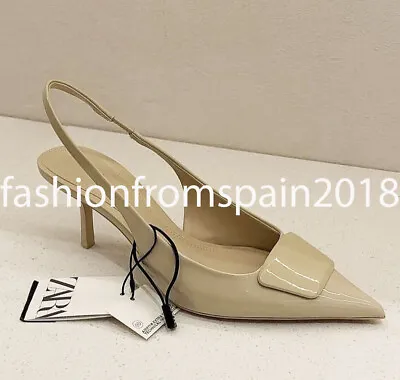 Zara New Woman Embellished High-heel Slingback Shoes Ecru White 35-42  2276/310 • $59.88