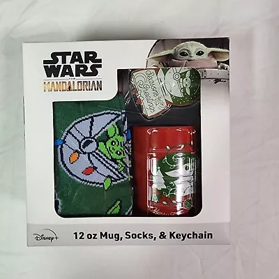 Star Wars The Mandalorian Baby Yoda Boxed Gift Set W/ Crew Socks Mug Key Chain • $19.99