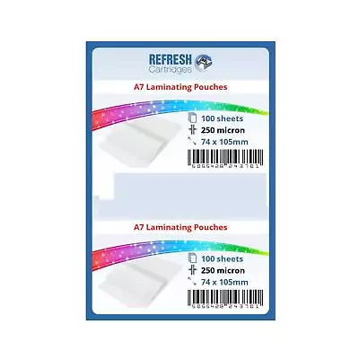 Refresh Cartridges Glossy Laminating Pouches A7 (80x111mm) 250 Micron 100Pk • £7.77