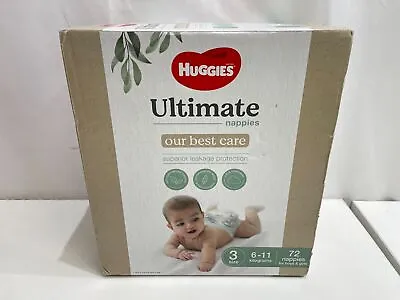 $24.99 • Buy NEW Huggies Ultimate Nappies Boys & Girls Size 3 (6-11kg) 72 Nappies RRP$45