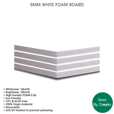 5mm White Foam Boards A4 A3 A2 A1 A0 40x60 48x96 High Quality Guaranteed • £8.99