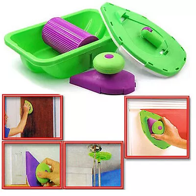 7x Point Paint Pad Pro Sponge Tray Roller Wall Painting Corner Edge DIY Tool Set • £9.49