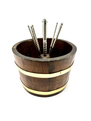 $15 • Buy Mid Century Vintage 1960's Wood Nut Bowl With Silver Nutcracker Set