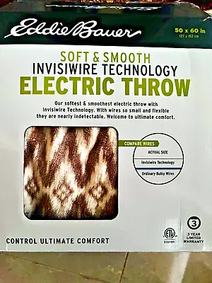 Eddie Bauer Sherpa Inviswire Electric Throw Blanket Beige Brown Fleece 60X50  • $35