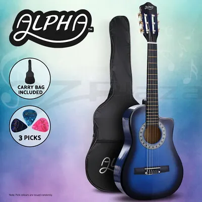 Alpha 34” Inch Guitar Classical Acoustic Cutaway Wooden Kids Gift 1/2 Size Blue • $55.95