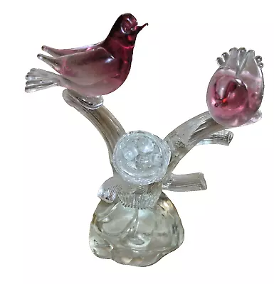 Murano Art Glass Birds On Branch Of Tree W Eggs Cranberry Clear  Rare Large • $799.99