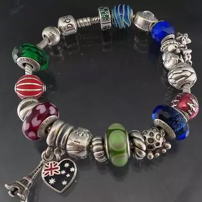 WOW! Silver Original PANDORA BRACELET With 21 Charms Beads Spacers & Dangles 79g • $345