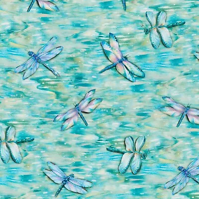 Fabric Dragonflies Watercolor Blue Wild Magic KAUFMAN Cotton 1/4 Yard 0286 • $1.99