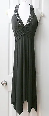 Women Halloween Costume ElVira Dress Size S Party Dress Black Halter Beaded • $14.99